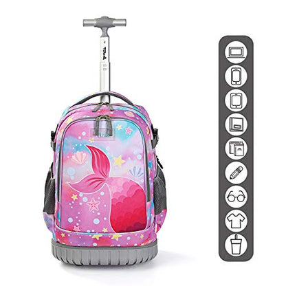 Tilami Rolling Backpack 19 inch Wheeled Cute LAPTOP Boys Girls Travel School Student Trip，Beautiful Tail - color: Beautiful Tail