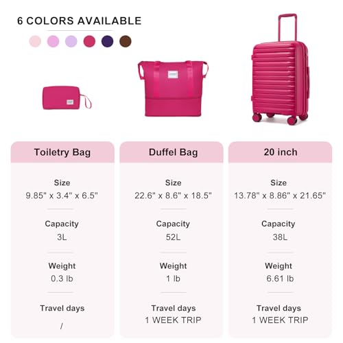 LARVENDER Luggage Sets 3 Piece, Carry On Luggage 20in Suitcase with Wheels - color: Beetroot Purple-20inch