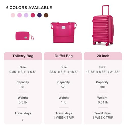 LARVENDER Luggage Sets 3 Piece, Carry On Luggage 20in Suitcase with Wheels - color: Beetroot Purple-20inch
