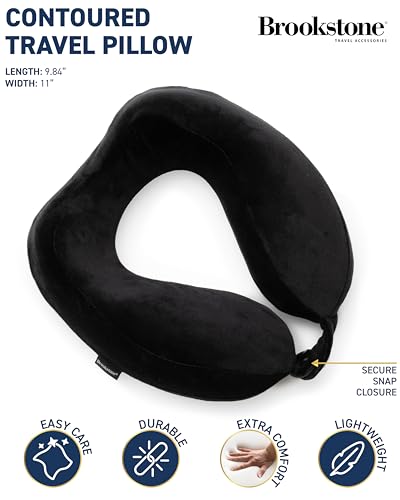 Brookstone Neck Travel Pillow Lightweight Contoured Memory Foam Support - color: Black