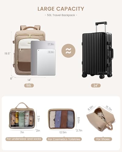 LOVEVOOK 항공사 승인 여행용 노트북 휴대용 백팩 여성용, 4개 - color: 베이지 & 카키, size: 40L-4PCS