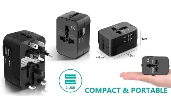 Universal Travel Adapter, International Power Plug Adapter with Dual USB Ports and Surge Protector, All-in-One Worldwide Wall Charger for UK EU US AU Outlets