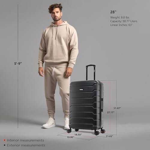 InUSA TREND Luggage with Spinner Wheels | Durable Lightweight Hardside Suitcase, Travel bag with Handle and Trolley, 28-Inch Large Checked luggage | Black - color: Black, size: 28 Inch