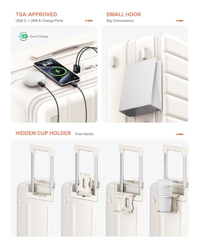 20IN Top-Opening Expandable Carry On Luggage-Milky White - color: Milky White, size: 20 IN