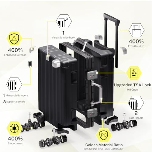 Krute Zipperless Carry On Luggage with Wheels 20 inch Hardshell Suitcase - color: Black, size: Carry-on (20 Inch)