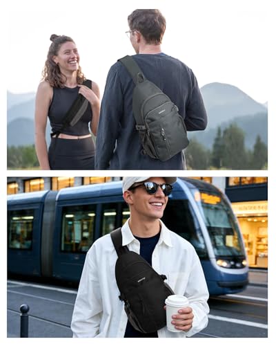 WATERFLY Small Crossbody Sling Bag: RFID Travel Hiking Daypack Man Woman - color: Dark Grey