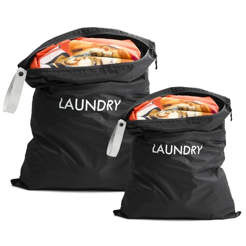 WiseBoy 2-Pack Travel Laundry Bags, Washable Wet Dry Bags for Gym, Black - color: Black