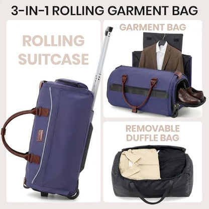 Fanwoli Carry-On Rolling Garment Bag with Wheels, Suit Travel Bag - color: Blue