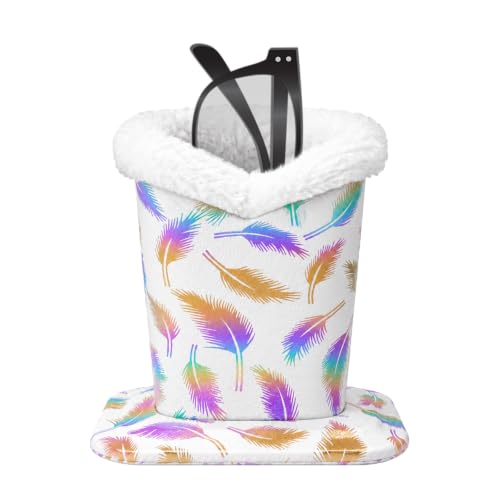 Plush Lined Eyeglasses Holder, Cute Glasses Stand for Women Kids - color: Integrated White Feather