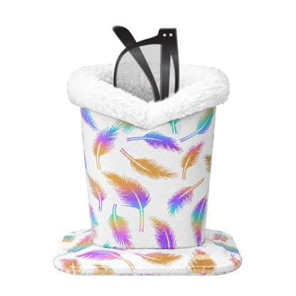Plush Lined Eyeglasses Holder, Cute Glasses Stand for Women Kids - color: Integrated White Feather
