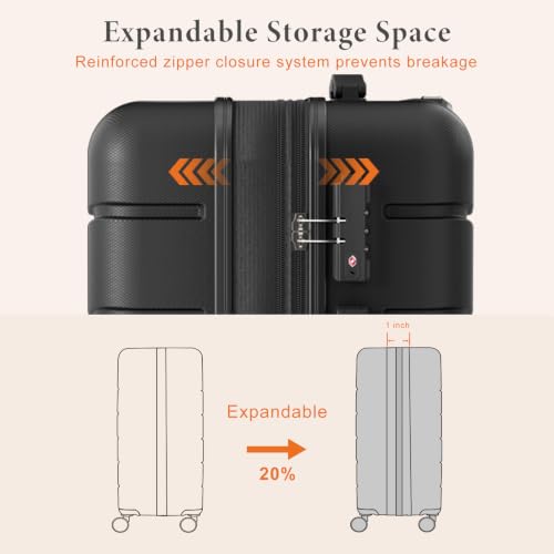 Sweetcrispy 24 Inch Checked Luggage, Hard Shell Suitcase, Black - color: Black, size: 24 Inch