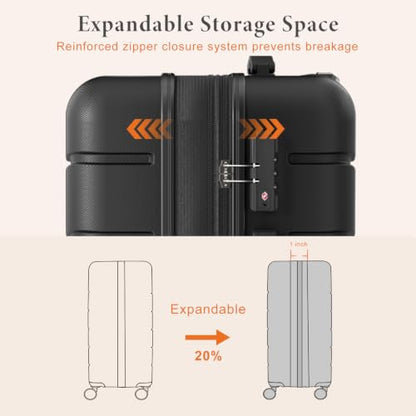 Sweetcrispy 20 Inch Carry On Luggage, Suitcase with Spinner Wheels - color: Black, size: 20 Inch