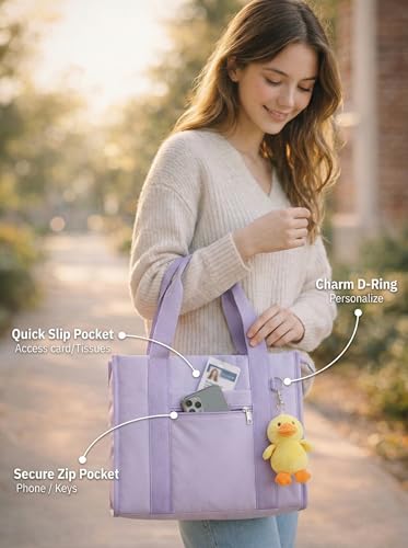 Work Tote Bag for Women, Lightweight Puffer Tote Crossbody with Zipper - color: Purple