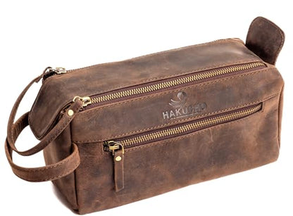 Full Grain Leather Toiletry Bag for Men & Women, Dark Brown - color: Brown
