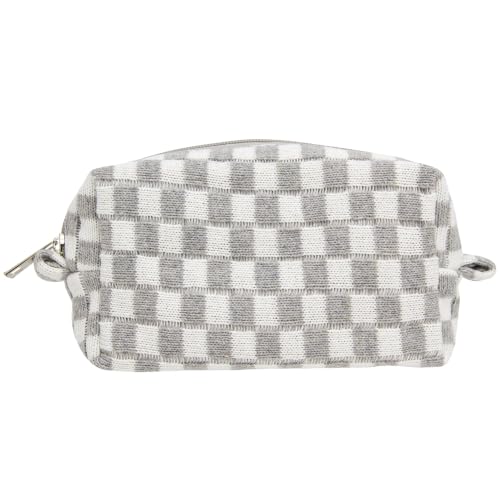 PAZIMIIK Checkered Makeup Bag for Purse, Small Travel Cosmetic Pouch,Grey - color: Grey