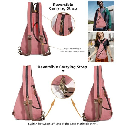 KL928 Canvas Sling Bag - Small Crossbody Backpack Shoulder Casual Daypack Rucksack for Men Women(Large Version, Rust Red) - color: Canvas-rust Red