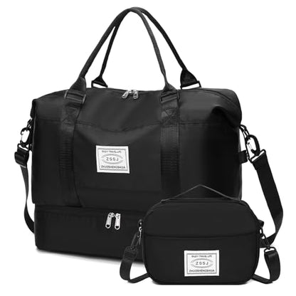 Weekender Bags for Women Travel Duffle Bag with Shoes Compartment Overnight Carry On Bag with Toiletry Bag - color: B04-Black