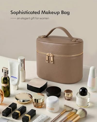 Prite 2 Pcs Makeup Bag Set Travel Cosmetic Case with Clear Pouch for Women - color: Taupe Gray
