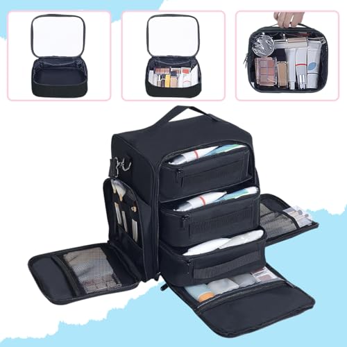 Large Makeup Bag Organizer with 3 Inner Removable Pouches,Black - color: Black