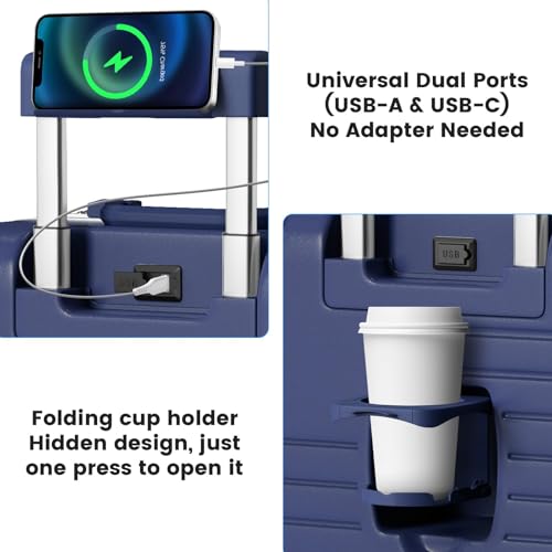 20 Inch Carry on Luggage Airline Approved, Zipperless Hard Shell Suitcase - color: Navy blue, size: 20 Inch