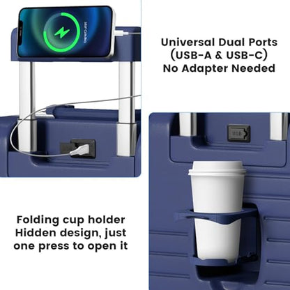 20 Inch Carry on Luggage Airline Approved, Zipperless Hard Shell Suitcase - color: Navy blue, size: 20 Inch