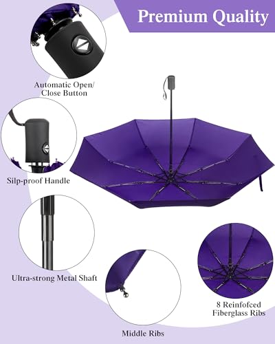 Yahenda 4 Pack Windproof Travel Umbrella Compact Automatic Folding Umbrellas for Rain Lightweight Portable Umbrella Gift for Men Women Backpack & Car Essentials - color: Purple, Black