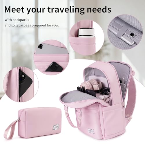 LARVENDER Expandable Carry On 3 Piece Luggage Set with Backpack 20 Inch - color: Light Pink, style: 3 Piece Sets