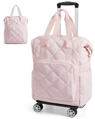 BAGSMART 35L Rolling Duffle Bag with Wheels, Detachable Base - color: Baby Pink