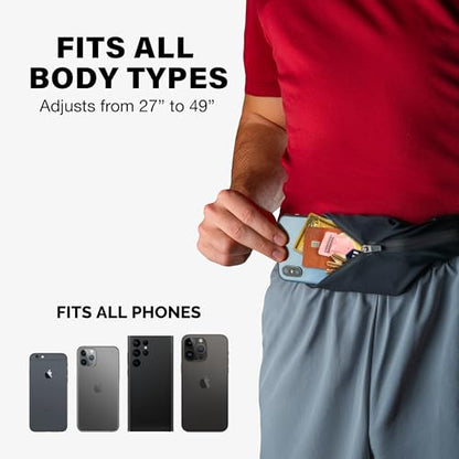 No-Bounce Slim & Secure Running Belt, Fits ALL Phones, Keys, Cards, Gels - color: 2. Black