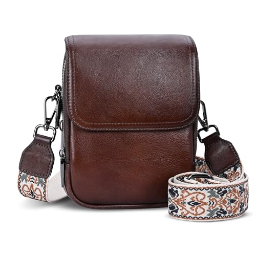 HESHE Small Leather Crossbody Bag for Women RFID Phone Purse with Card Slot - color: Retro Coffee