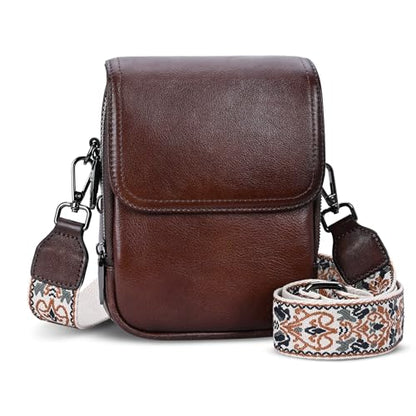 HESHE Small Leather Crossbody Bag for Women RFID Phone Purse with Card Slot - color: Retro Coffee