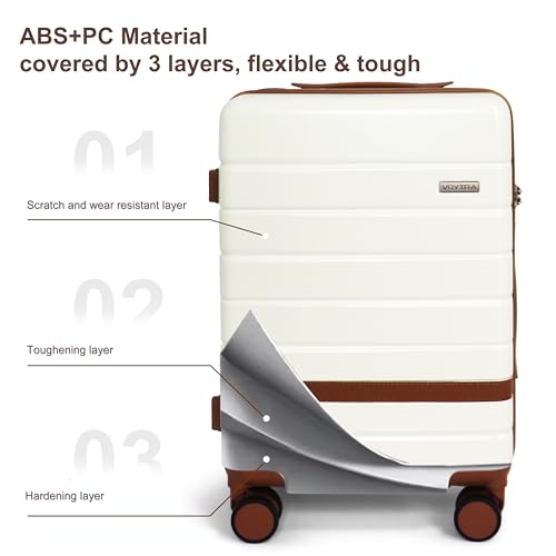 7 Piece Luggage Set for Family Travel, Lightweight Hardshell PC+ABS Suitcases set, Suitcase with 8 Smooth Spinner Wheels, TSA Lock, YKK Zippers(Beige) - color: Beige, size: 7 piece set (14"/18"/20"/24"/28")