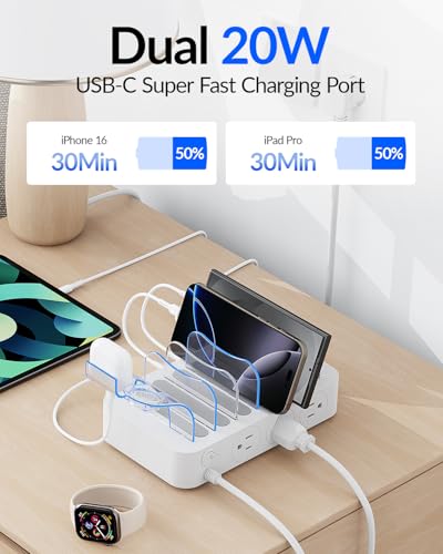 SooPii 60W 6 Port Charging Station for Multiple Devices with 3 AC Outlets