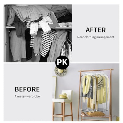 3 Pack 10" Clear Garment Bags for Hanging Clothes, 40" Gusseted Plastic Hanging Covers and Clothing Protectors with Side Zipper, Long Dress Suit Jacket Closet Cover Dust Proof for Wardrobe Storage