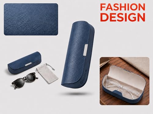 Glasses Case hard shell,3-in-1 Sunglasses Case & Eyeglass Case with Cleaning Cloth & Storage Pouch - color: Navy Blue, size: Large