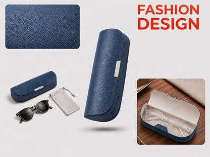 Glasses Case hard shell,3-in-1 Sunglasses Case & Eyeglass Case with Cleaning Cloth & Storage Pouch - color: Navy Blue, size: Large