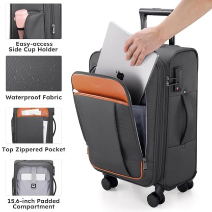Softside Expandable Carry On Luggage, 20in Carry on Suitcase with Wheels - color: Grey