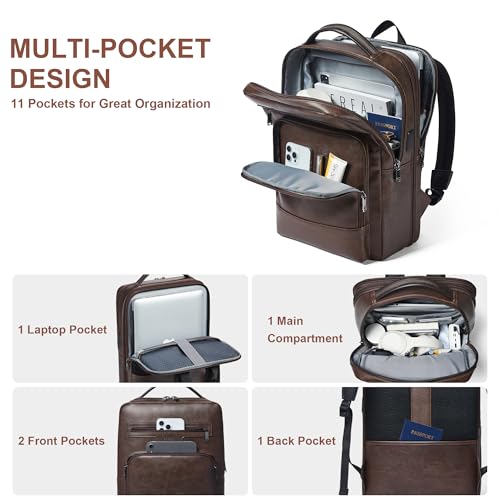 Shrrie 16 Inch Vegan Leather Laptop Backpack for Women and Men - color: Coffee
