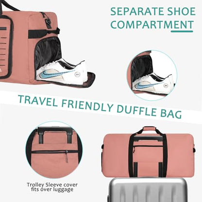 Goloni 120L Foldable Duffle Bag for Travel, Large Durable Travel Duffel Bag - color: Pink, size: 120L