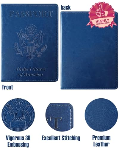 Sizobi Passport Holder for Travel Men, RFID Blocking Passport Covers Case - color: Navy blue