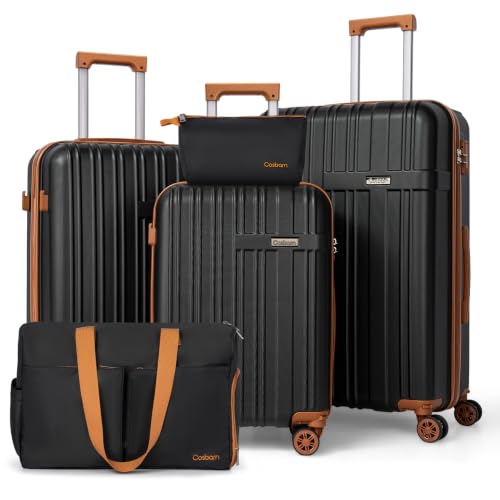 Luggage Sets 5 Pcs, Hardshell Lightweight Durable Suitcase With TSA-Lock - color: Black