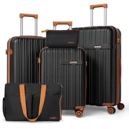 Luggage Sets 5 Pcs, Hardshell Lightweight Durable Suitcase With TSA-Lock - color: Black