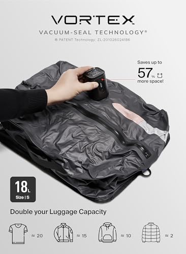 Black Voyage Reusable Vacuum Compression Travel Bag for Carry-On Suitcase and Backpack, Recycled IPX8 Waterproof Space Saver Vacpack (2-Pack, 18L - Pump Included) - size: Small (2-Pack)+P