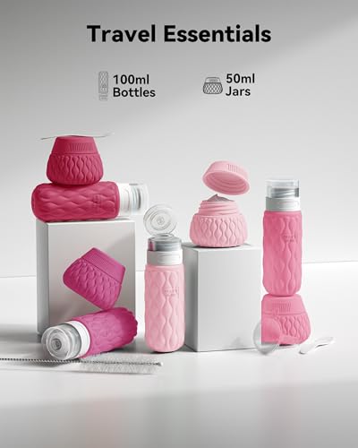 Travel Bottles for Toiletries Silicone Travel Size Containers 3.4oz 1.7oz - color: Berry Gradient