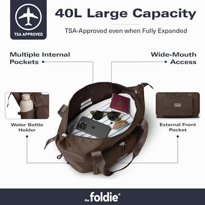 The Foldie Foldable Travel Bag for Women - 40L Weekender Bag with Multiple Pockets - Carry On Expendable Travel Bag - color: Brown