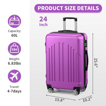 Karl home 24in Checked Luggage, Medium Suitcase with Wheels, Purple - color: Purple, size: 24 Inch
