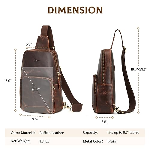 S-ZONE Sling Bag for Men Women RFID Blocking Genuine Leather Crossbody - color: Dark Brown