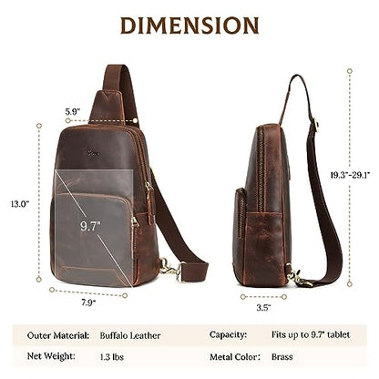S-ZONE Sling Bag for Men Women RFID Blocking Genuine Leather Crossbody - color: Dark Brown