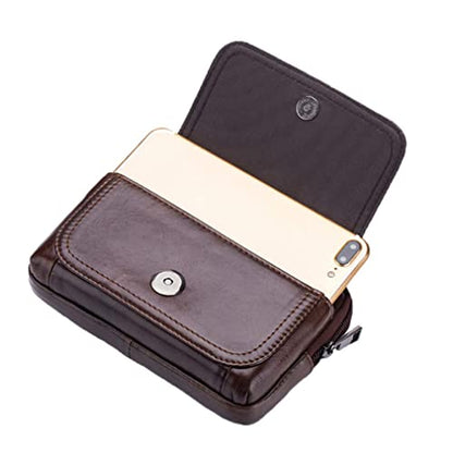 Leather Phone Belt Bag Holster Pouch for Men Loop Flip Coin Purse Case Cell Phone Waist Pack Pouch Case - color: #01brown