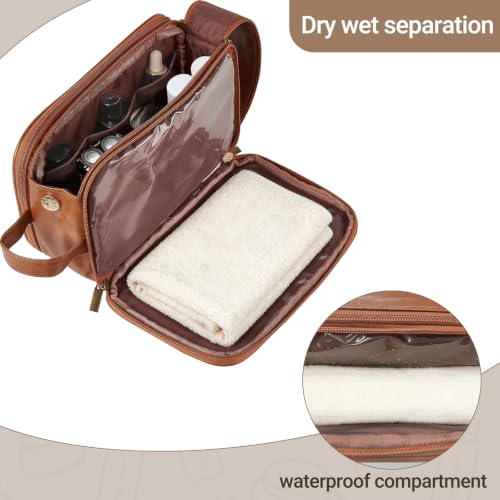 Mkono Men Toiletry Travel Bag PU Leather Hanging Shaving Dopp Kit Organizer
